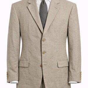 Size Large -Hugo Boss BOSS Solbiati 100% Linen Blazer 44L Beige Tan Sport Coat